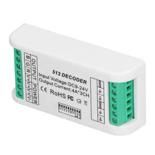 Decoder LED RGB a 3 canali DMX512 9-24 V 93x45x23 mm