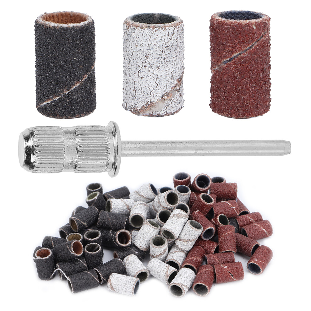 75pcs Nail Sanding Bands Kit Shaft Storage Box 80# 120# 180# Grit for Nail Drill Bits