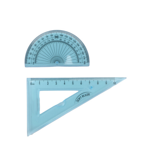 Ruler Kit FourPiece Soft Plastic Transparent Blue Angle Length Measuring Tools with Wavy Line for Kids Students 2