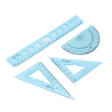 Ruler Kit FourPiece Soft Plastic Transparent Blue Angle Length Measuring Tools with Wavy Line for Kids Students