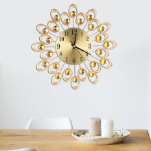 European Style Flower Clock Iron Art Battery Operated Mute Easy To Read Home Office (Gold)
