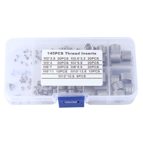 145 pièces Kit d'inserts filetés en fil d'acier inoxydable M2-M12 1