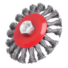 Ruota spazzola a filo intrecciato da 4 pollici M14x2 0,5 mm Argento-Rosso