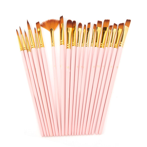Set di 20 spazzole per capelli in nylon rosa, 5 forme 1