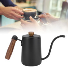 Caffettiera a goccia nera da 600 ml con manico in legno in acciaio inossidabile 304