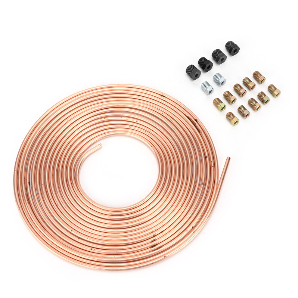 25Ft Brake Line Tubing Copper Nickel Plated 3/16In Od With Fittings For Hydraulic Braking Fuel System( ) Gold 4301322490903