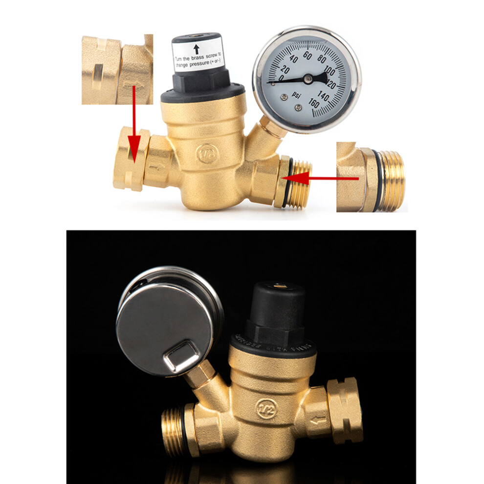 Water Pressure Regulator Valve Lead-Free Brass Adjustable Water Pressure Regulator Reducer With 0-160Psi Gauge And Inlet Screened Filter Fo 6931322510721
