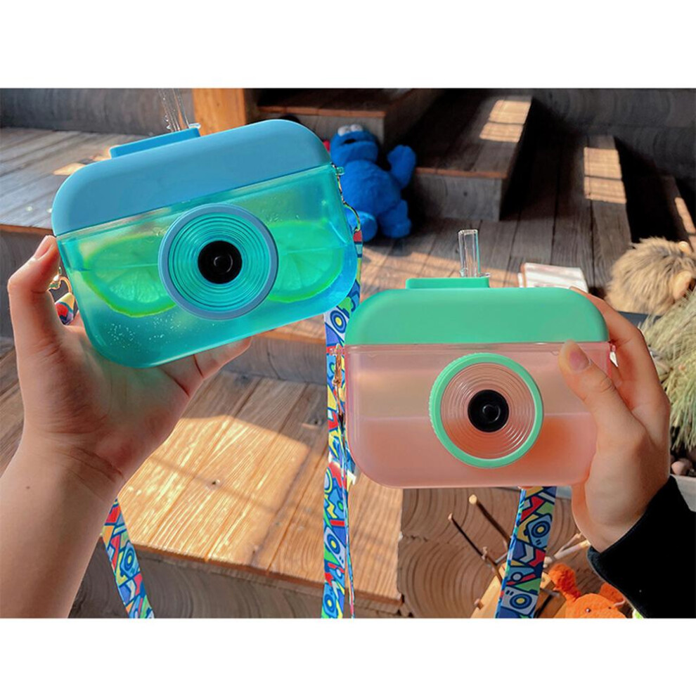 400ML Cute Camera Shape Water Cup  Kids Water Bottle With Straw Drinking Water Jug with Adjustable Shoulder Strap for Girls