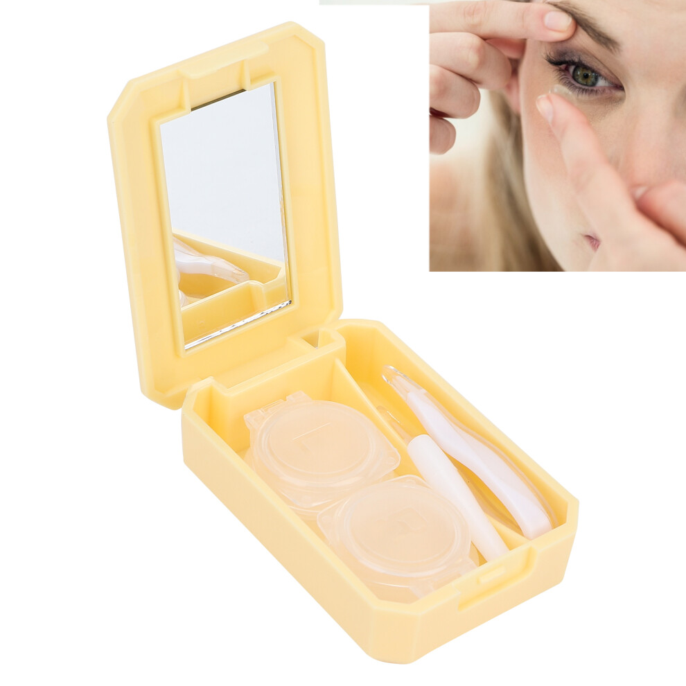 Contact Lens Box Kit Applicator Rod Tweezers Portable Contact Lens Case Holder Container (Yellow) 3#