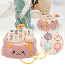 Jouet téléphone chat rose 16 fonctions, 124x153mm, piles AA x2