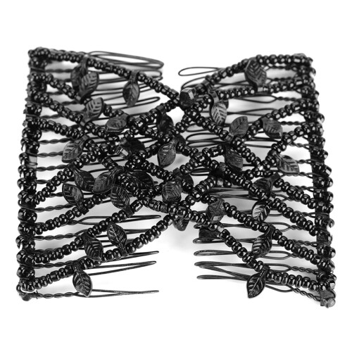 Fermacapelli con perline a foglie 12,5x7,5 cm Nero 32 g 1