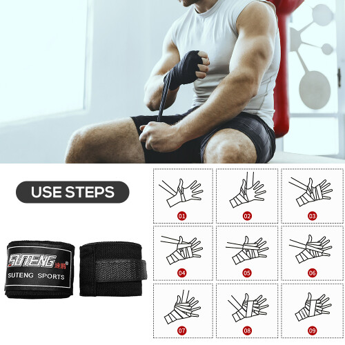 Bende da boxe in cotone da 3 m - Supporto per polso, 2 pezzi