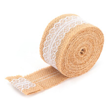 Ruban en jute naturelle avec dentelle blanche 5yd x 5cm