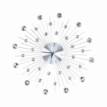 Sparkling Bling Metallic Silver Wall Clock for Living Room Office(Silver Rhinestone)
