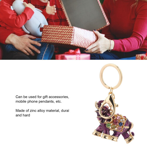 Porte-clés éléphant en strass violet alliage de zinc 1 pièce 2
