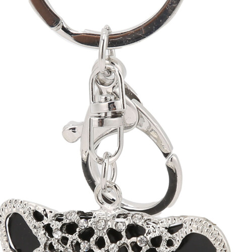 Porte-clés tête de léopard strass pendentif argent 2