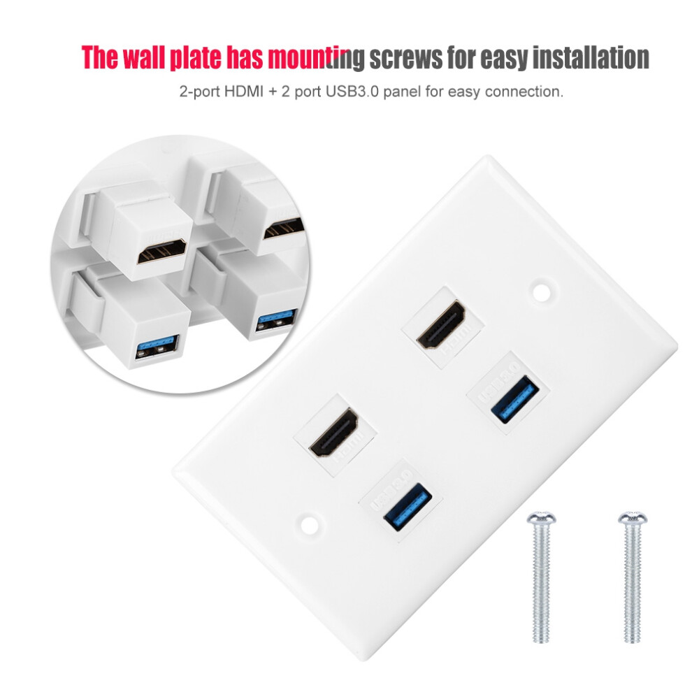 2-Port Hdmi 2 Port Usb3.0 Hdmi Coupler Cover Audio Video Hdtv Wall Plate Panel 3671322542157