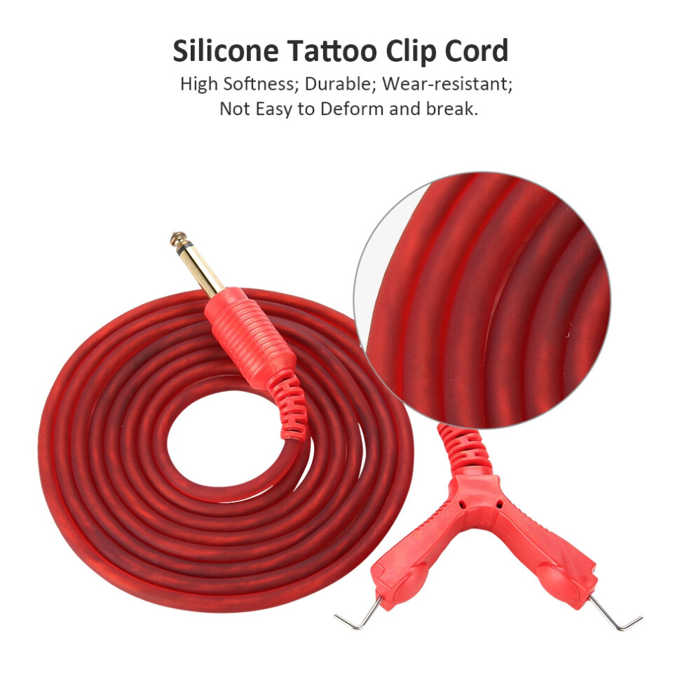 Red 2M Tattoo Power Supply Silicone Clip Cord Tattoo Hook Line For Tattoo Machine (Red)