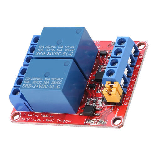 Module relais à 2 canaux, 24 V, rouge, 50 x 41 x 18,5 mm