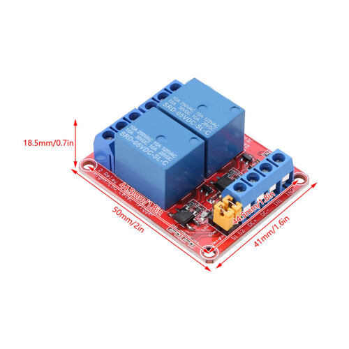 Modulo relè a 2 canali rosso 5 V 50x41x18,5mm 1