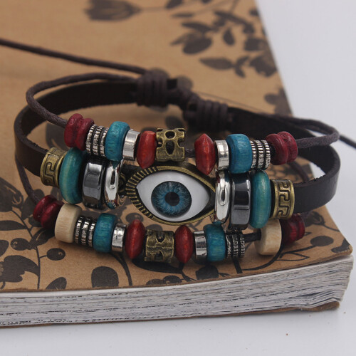 Bracciale in pelle intrecciata con perline Occhio Blu, 1 pezzo 2
