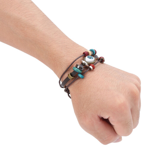 Bracciale in pelle intrecciata con perline Occhio Blu, 1 pezzo