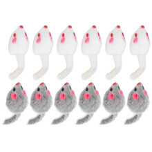 12 pezzi di giocattoli topo per gatti - pelo di 11 cm, bianco/grigio