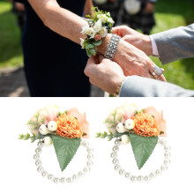 2 pezzi/confezione Fiori da polso arancioni con perle finte 48 g