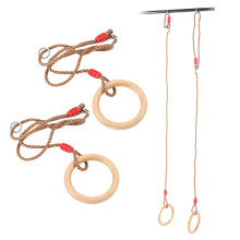 2 pezzi di anelli da palestra in legno con corda 14/19 cm, 120 kg