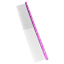 Peigne pour animaux de compagnie violet à dents doubles et nœud ouvert 18,6  3 cm