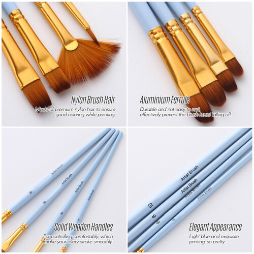 Ensemble de 20 brosses à cheveux en nylon Type1-5 4/6/8/10 bleu
