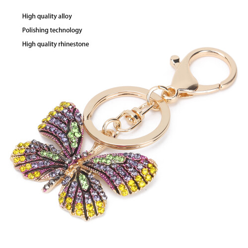 Papillon alliage de zinc porte-clés strass vert 2