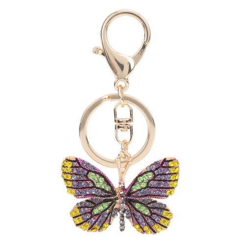 Papillon alliage de zinc porte-clés strass vert 1
