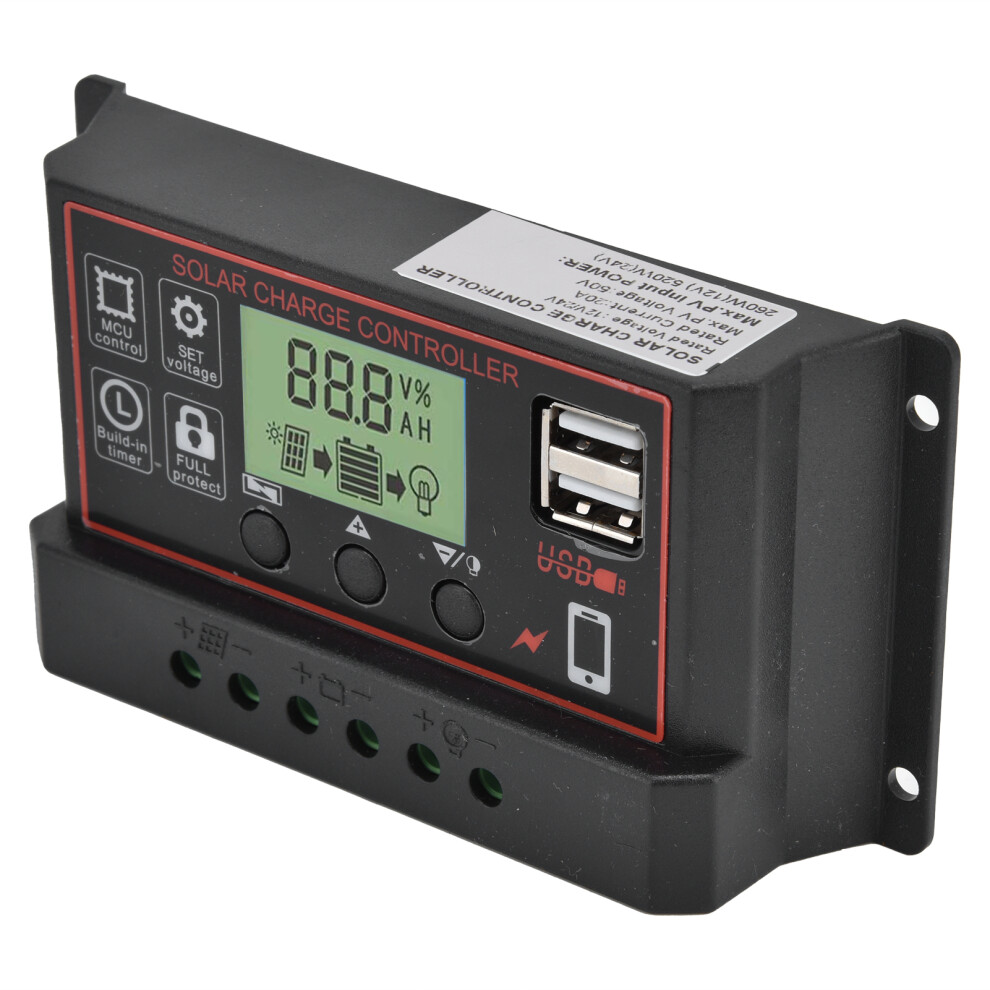 Smart Charge Controller Dual Usb Solar Battery Panel Pwm Charging Control Equipment 12/24V20a 7901322572875