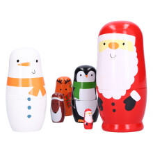 6Pcs Russian Nesting Dolls Gift Wooden Painted Art Crafts Cartoon Ornament for Home Decoration