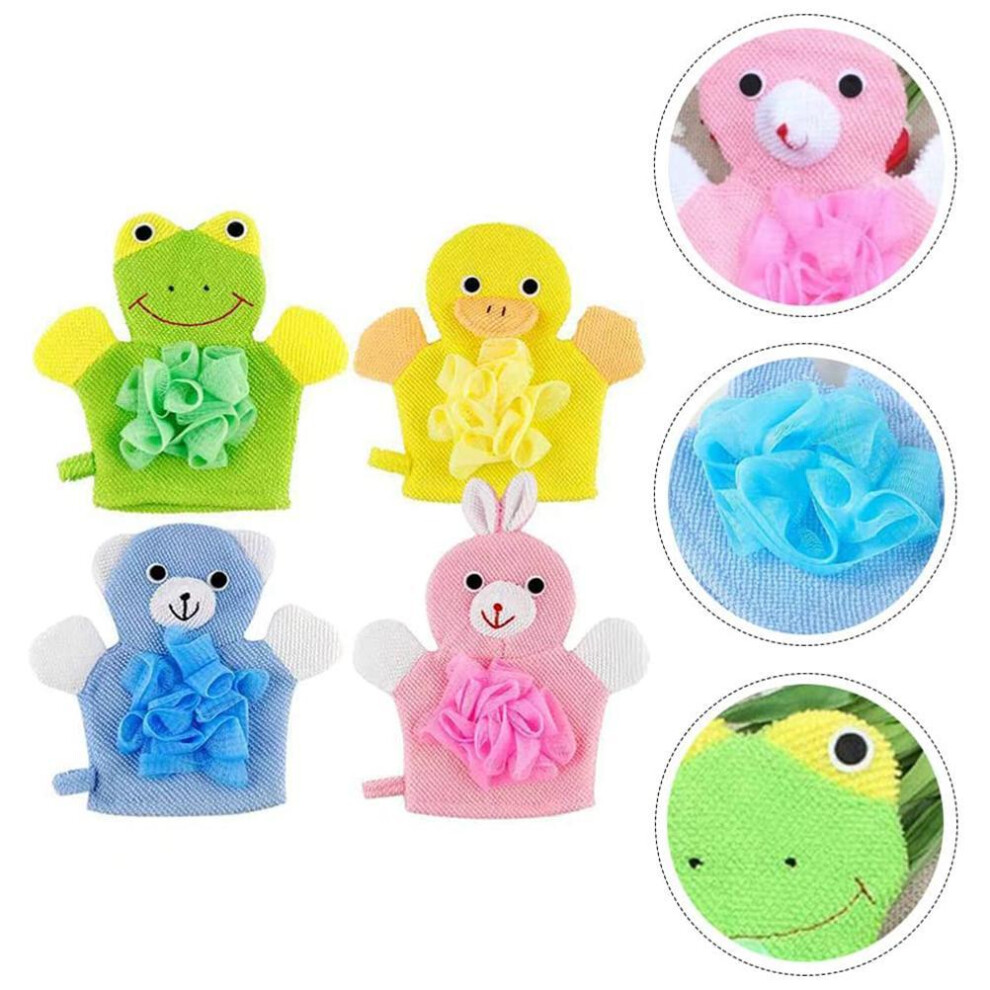 4 Pcs Baby Bath Gloves Cartoon Exfoliating Gloves Baby Kids Shower Gloves Scrubbing Gloves Bath Mitts for Babies
