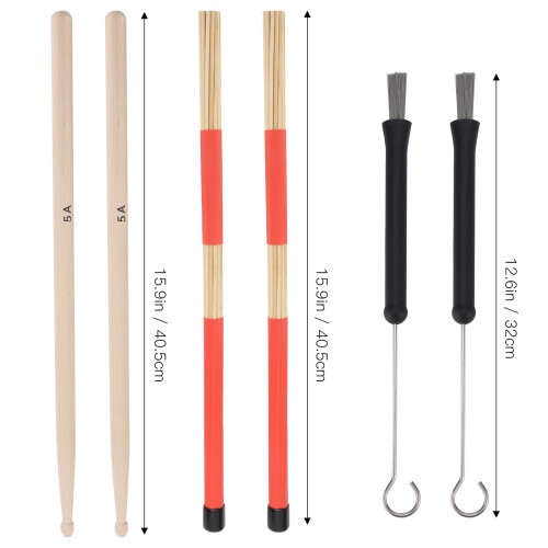 Ensemble de baguettes de batterie 5A en érable avec brosses rétractables 2