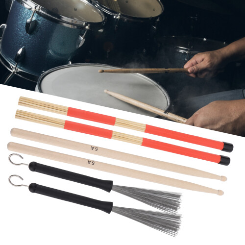 Ensemble de baguettes de batterie 5A en érable avec brosses rétractables