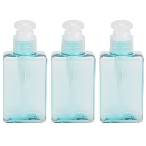 3 flacons-pompes de 100 ml, hauteur 117 mm, bleu transparent 1