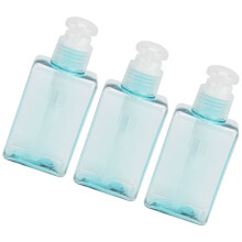 3 flacons-pompes de 100 ml, hauteur 117 mm, bleu transparent