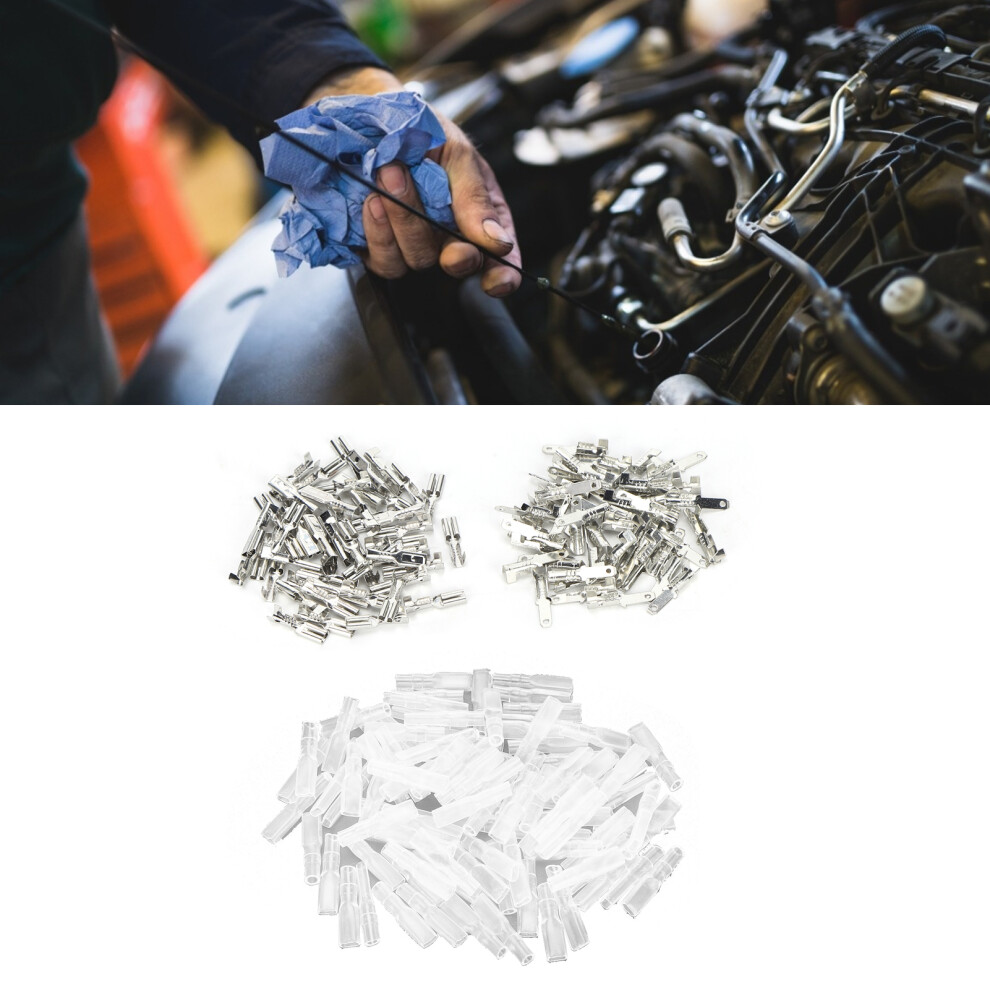 Spade Crimp Terminals Female Male 50Pcs/Each With 100Pcs Insulating Sleeves 2.8Mm Silver 8211322591288