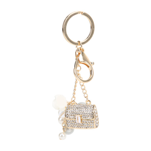 Porte-clés en forme de sac à main, strass, perle artificielle 1