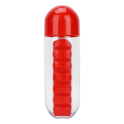 Bouteille d'eau 2-en-1 avec pilulier 500 ml transparente 1
