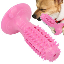 Brosse à dents pour chien bâton en caoutchouc jouet à mâcher rose 15x9 cm