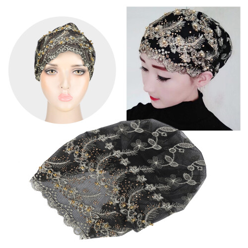 Turbans pour la tête - Noir, Taille unique, Brodé