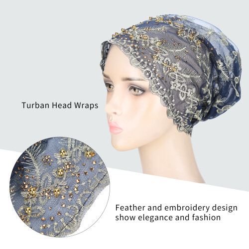 Turban bleu pour la tête - Style plume, Taille unique 2