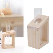 Vaso a provetta in vetro con base in legno per scrivania in stile nordico