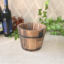 Solid Wood Flower Pot Vintage Wooden Barrel Portable Garden Container