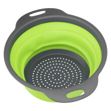 Drain Basket Silicone Round Folding Fruit Drain Vegetable Washing Basket with Handle for Home KitchenGreen Large