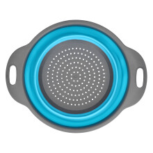 Drain Basket Silicone Round Folding Fruit Drain Vegetable Washing Basket with Handle for Home KitchenBlue Large